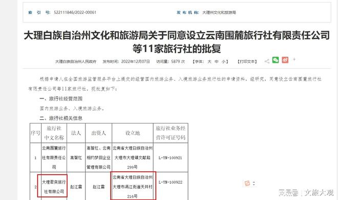 资质出借的代价 大理大香格旅行社《旅行社业务经营许可证》被吊销，客房代订业务受波及